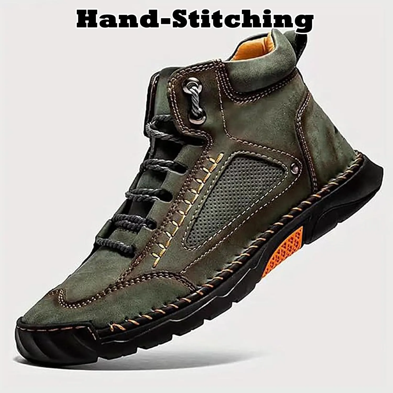 Hillde Mens Work Shoes, Hillde Mens Slip On Shoes, Men's Casual Leather Handmade Non-Slip Arch Support Loafers
