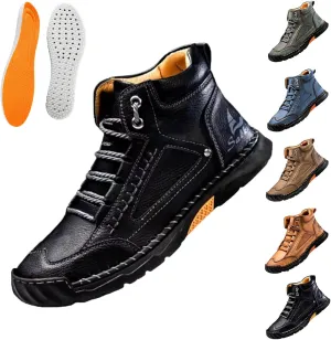 Hillde Mens Work Shoes, Hillde Mens Slip On Shoes, Men's Casual Leather Handmade Non-Slip Arch Support Loafers