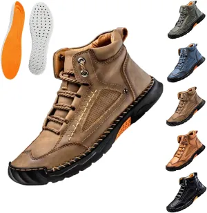 Hillde Mens Work Shoes, Hillde Mens Slip On Shoes, Men's Casual Leather Handmade Non-Slip Arch Support Loafers
