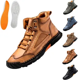 Hillde Mens Work Shoes, Hillde Mens Slip On Shoes, Men's Casual Leather Handmade Non-Slip Arch Support Loafers