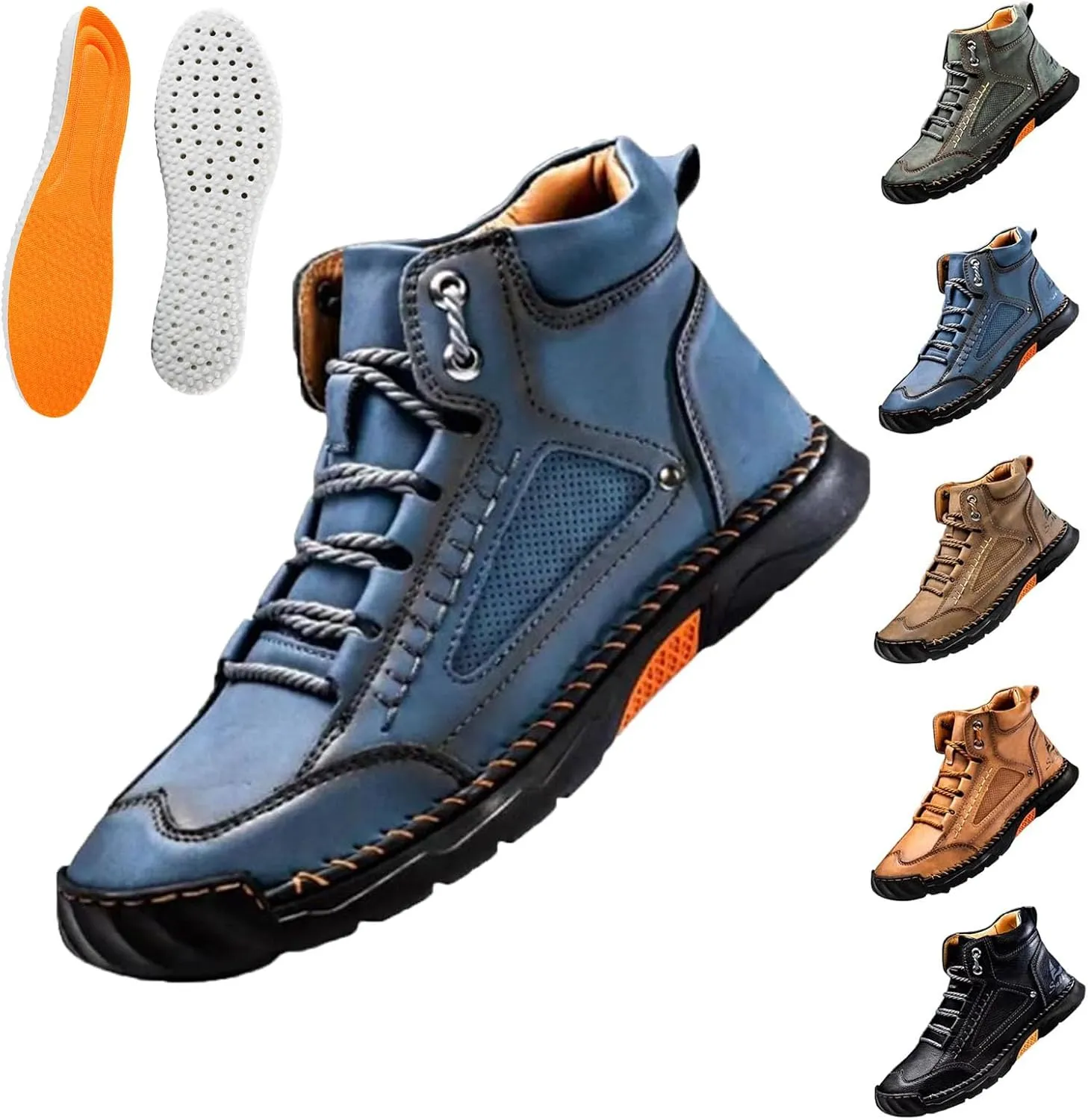 Hillde Mens Work Shoes, Hillde Mens Slip On Shoes, Men's Casual Leather Handmade Non-Slip Arch Support Loafers