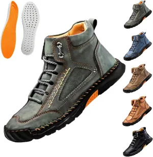 Hillde Mens Work Shoes, Hillde Mens Slip On Shoes, Men's Casual Leather Handmade Non-Slip Arch Support Loafers