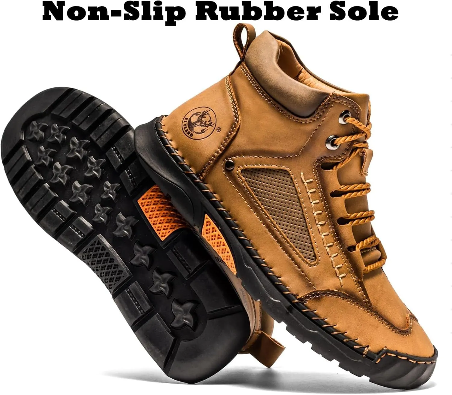 Hillde Mens Work Shoes, Hillde Mens Slip On Shoes, Men's Casual Leather Handmade Non-Slip Arch Support Loafers