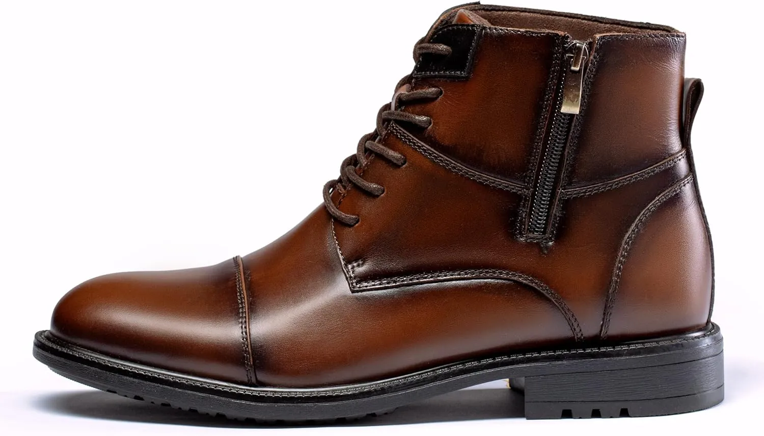 Holy dove Mens Oxford Leather Dress Boots Cap Toe Side Zip Fashion Mid Top Chukka Ankle Boots for Men