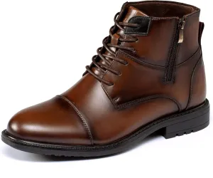 Holy dove Mens Oxford Leather Dress Boots Cap Toe Side Zip Fashion Mid Top Chukka Ankle Boots for Men