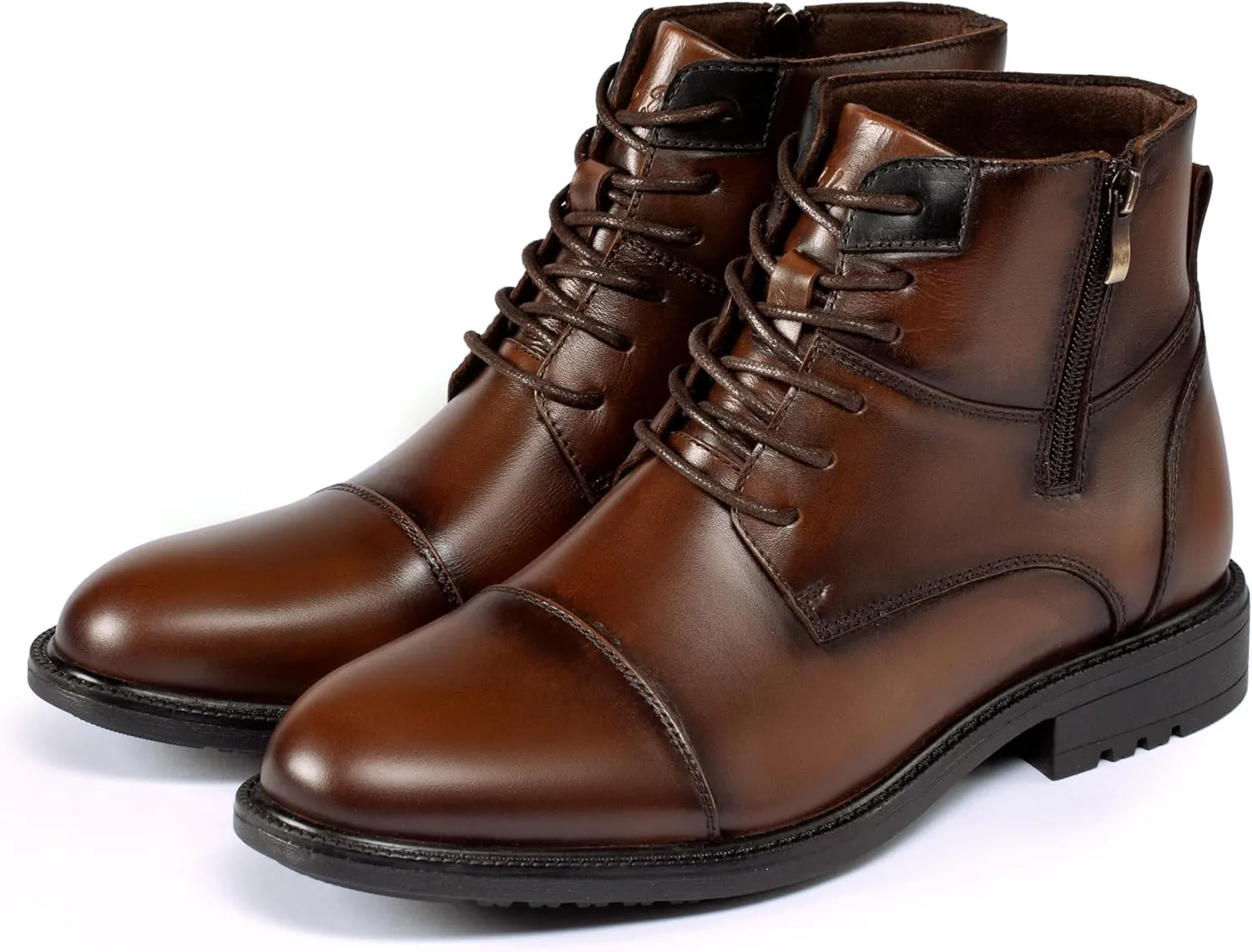 Holy dove Mens Oxford Leather Dress Boots Cap Toe Side Zip Fashion Mid Top Chukka Ankle Boots for Men