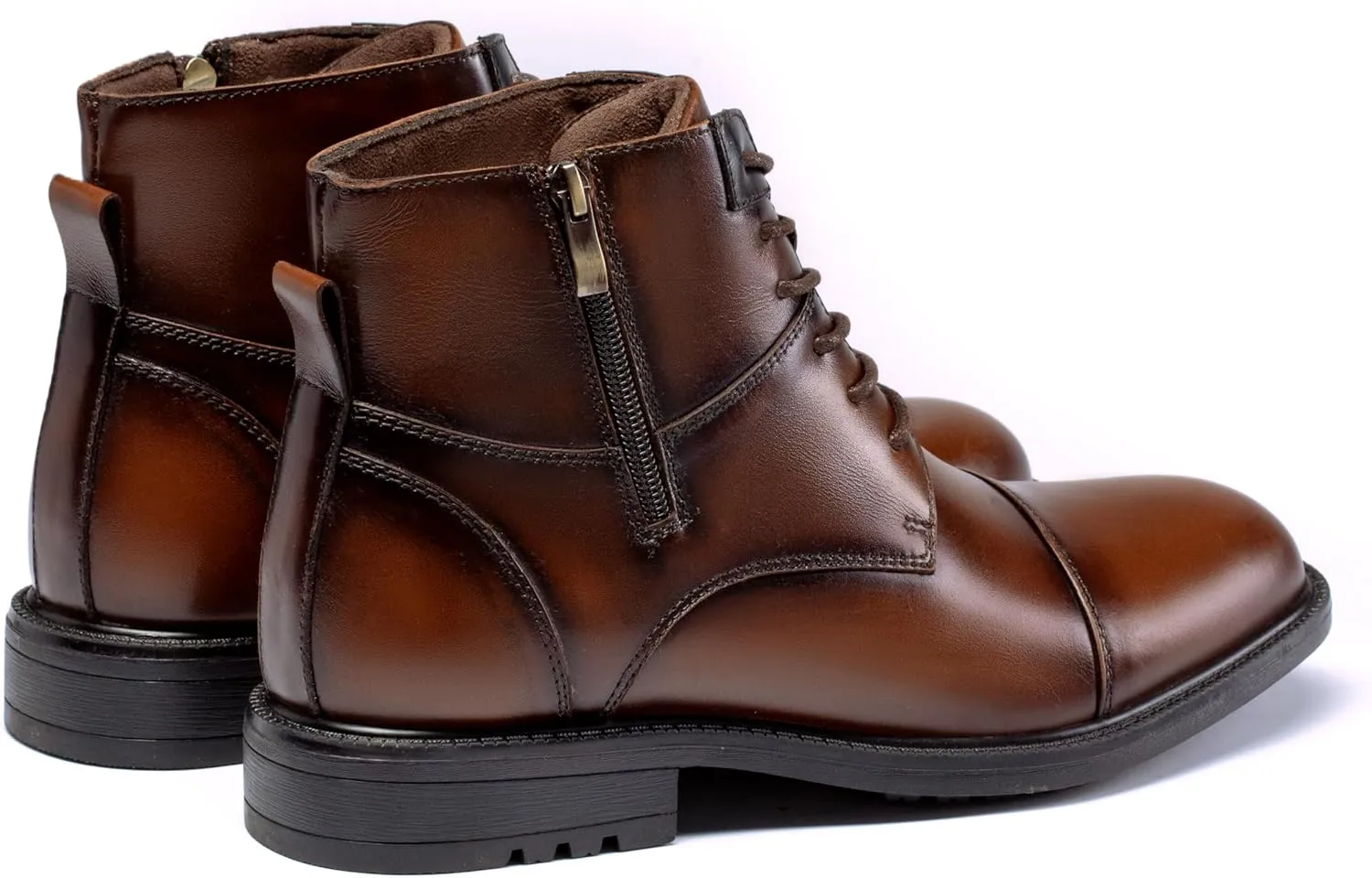 Holy dove Mens Oxford Leather Dress Boots Cap Toe Side Zip Fashion Mid Top Chukka Ankle Boots for Men