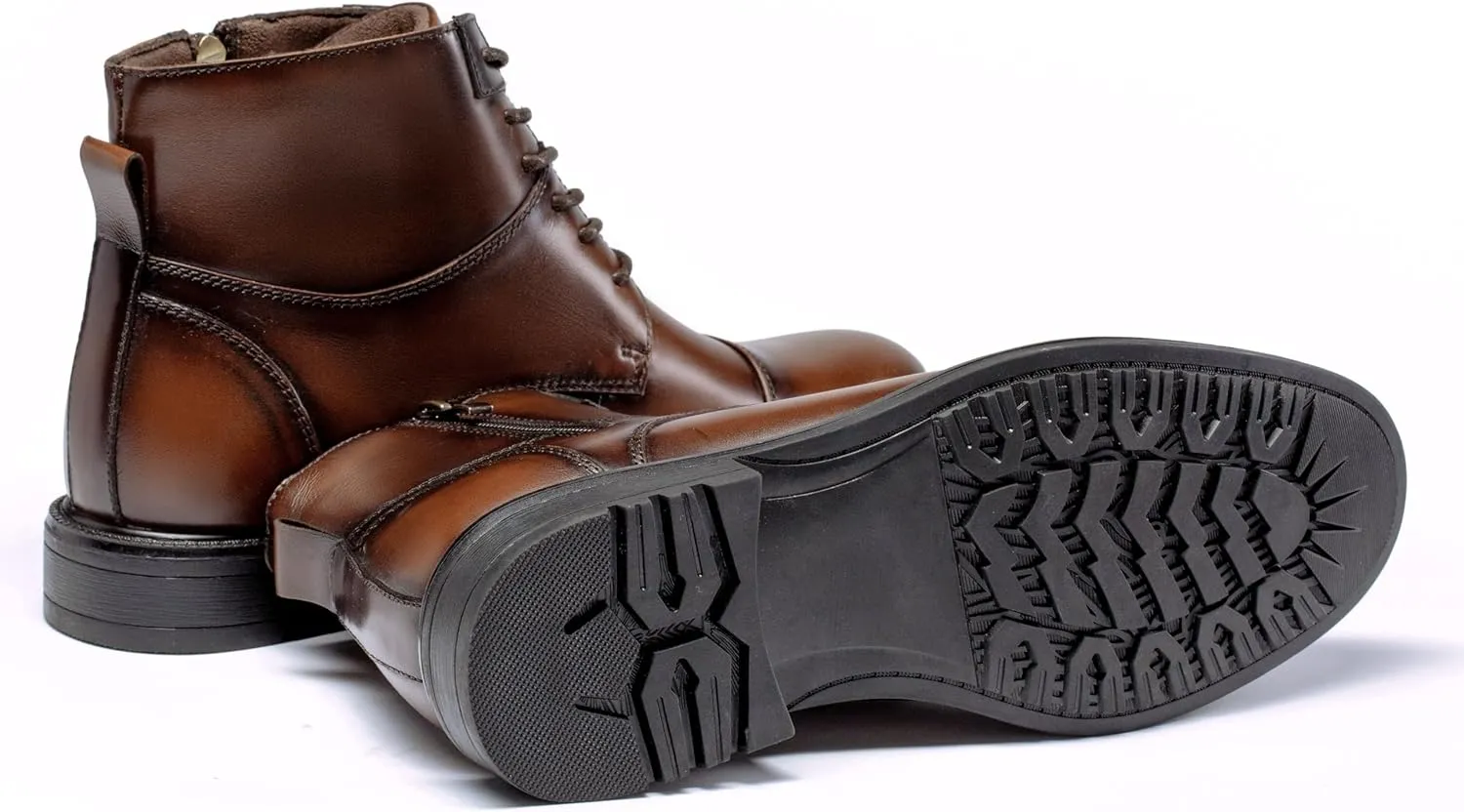 Holy dove Mens Oxford Leather Dress Boots Cap Toe Side Zip Fashion Mid Top Chukka Ankle Boots for Men