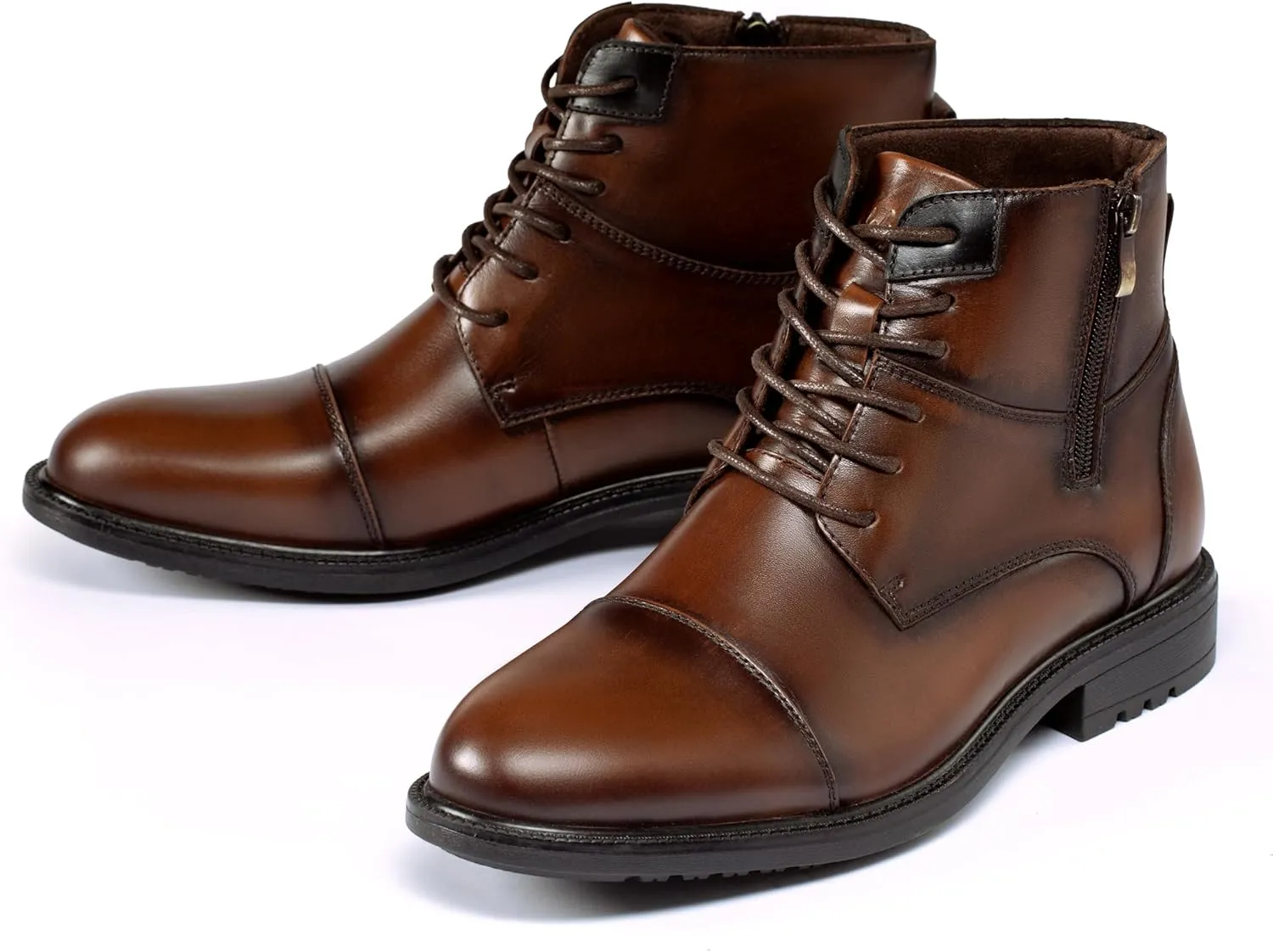 Holy dove Mens Oxford Leather Dress Boots Cap Toe Side Zip Fashion Mid Top Chukka Ankle Boots for Men