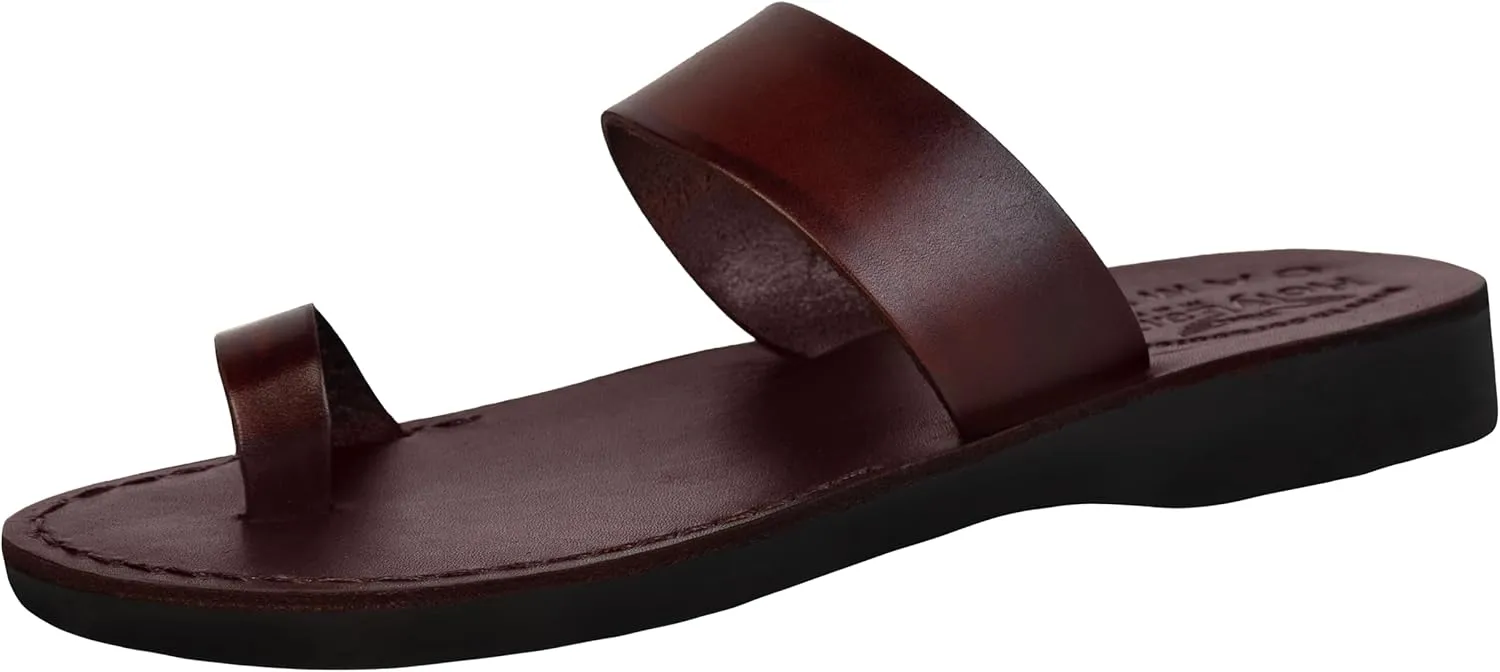 Holy Land Market Mens/Womens Leather Sandals/Flip Flops/Slides/Slippers (Jesus - Finger Style I)