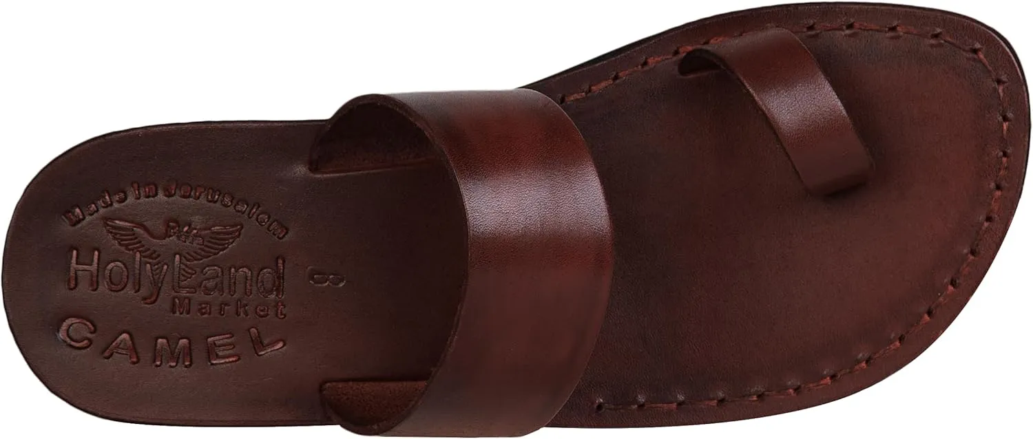 Holy Land Market Mens/Womens Leather Sandals/Flip Flops/Slides/Slippers (Jesus - Finger Style I)