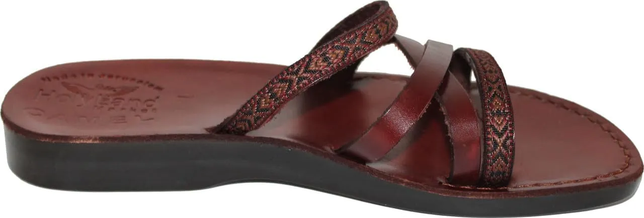 Holy Land Market Men/Women Biblical Jesus Leather/Embroidered Sandals/Slides From Jerusalem (Saint Paul Style)