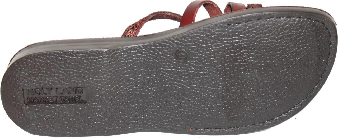 Holy Land Market Men/Women Biblical Jesus Leather/Embroidered Sandals/Slides From Jerusalem (Saint Paul Style)