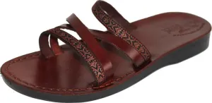 Holy Land Market Men/Women Biblical Jesus Leather/Embroidered Sandals/Slides From Jerusalem (Saint Paul Style)