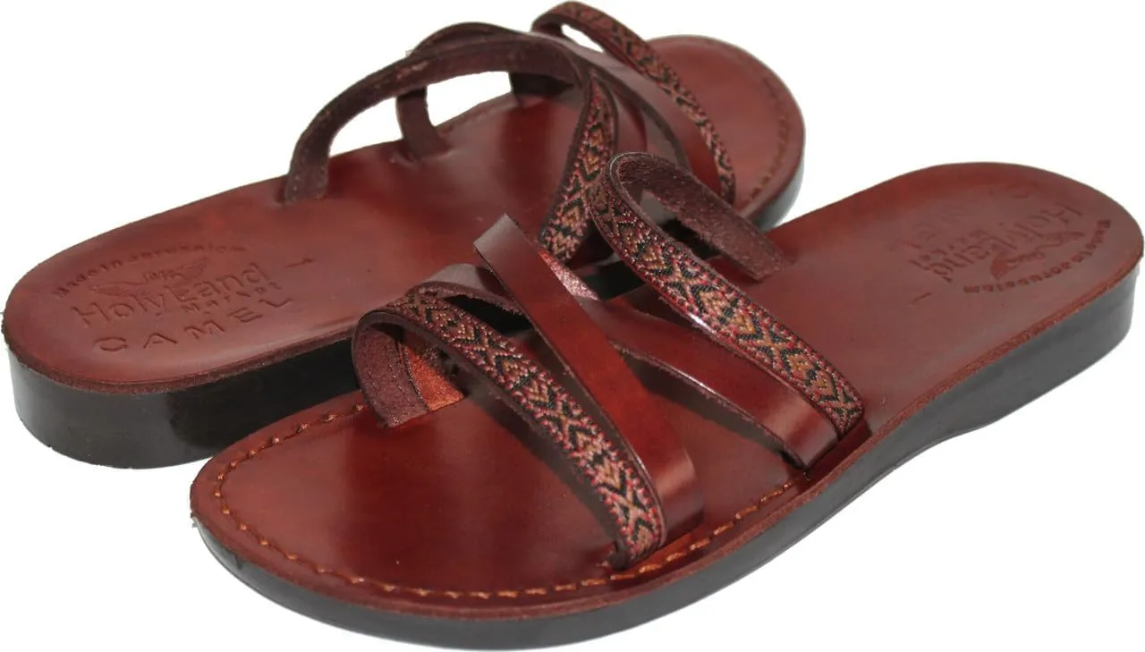 Holy Land Market Men/Women Biblical Jesus Leather/Embroidered Sandals/Slides From Jerusalem (Saint Paul Style)