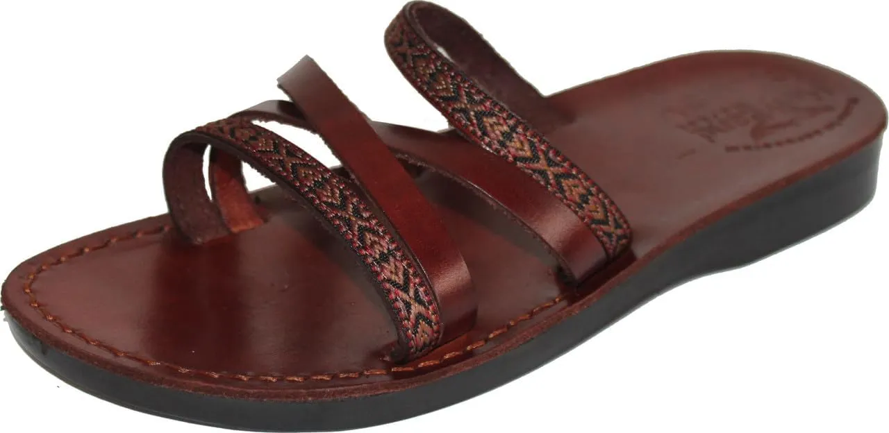 Holy Land Market Men/Women Biblical Jesus Leather/Embroidered Sandals/Slides From Jerusalem (Saint Paul Style)