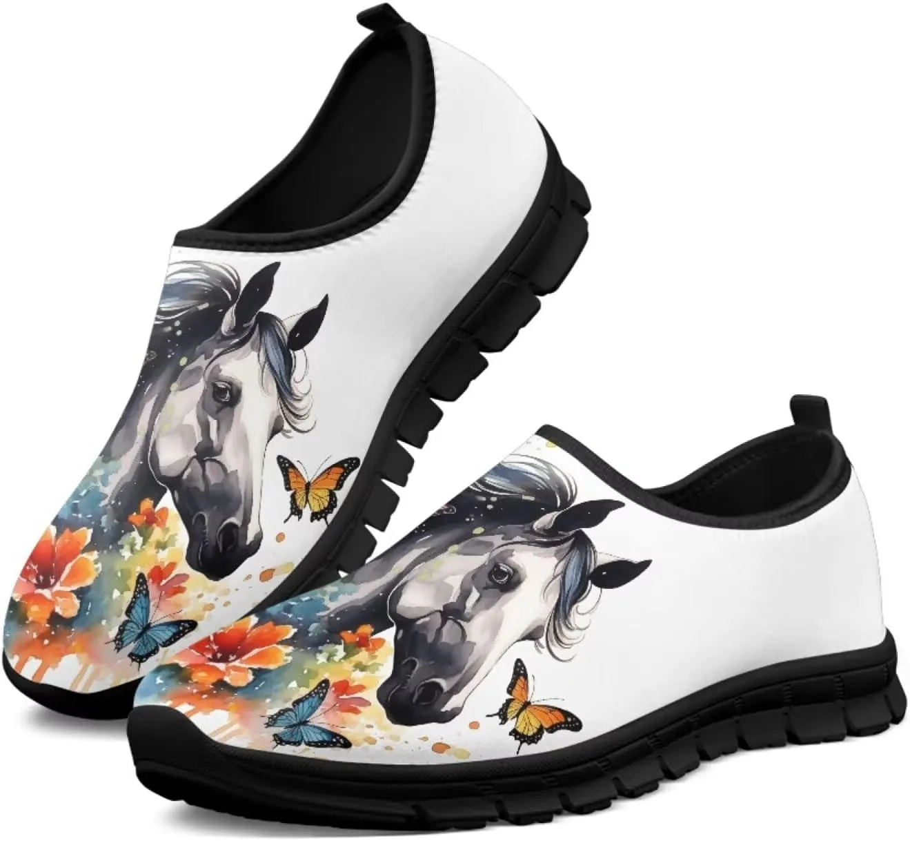 Horse Slip On Sneakers Comfort Loafers for Women Dressy Clothes Breathable Low Cut Shoes Flats Soft Sole Casual Walking Shoe