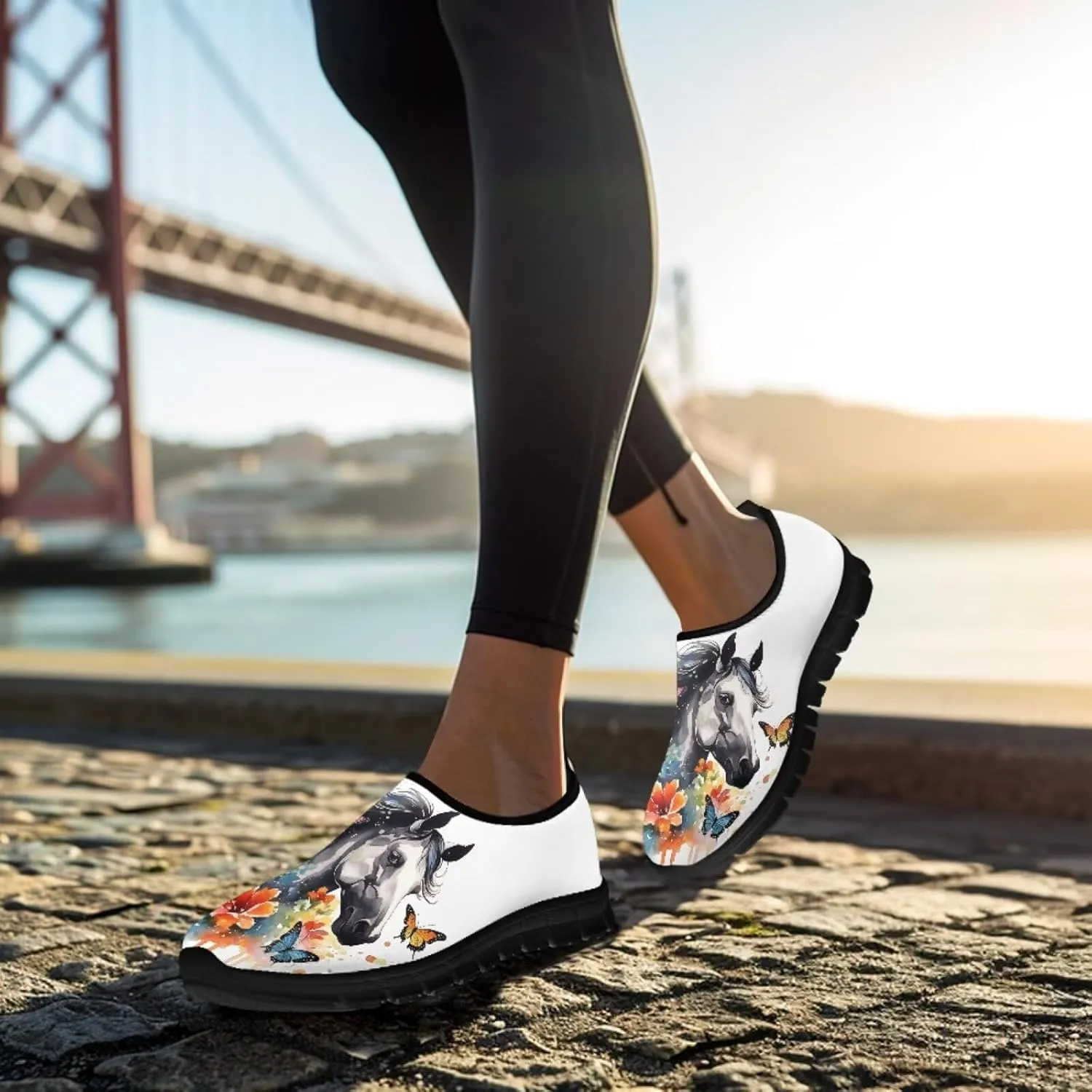 Horse Slip On Sneakers Comfort Loafers for Women Dressy Clothes Breathable Low Cut Shoes Flats Soft Sole Casual Walking Shoe