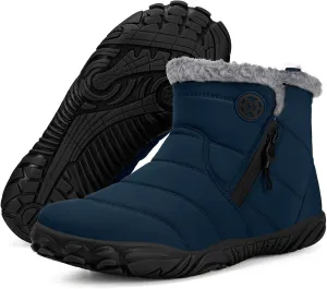 Hsyooes Womens Mens Barefoot Shoes Snow Boots Wide Width Toe Box Slip on Winter Boots Outdoor Fur Lined Sneakers with Arch Support & Zip,45 Dark Blue