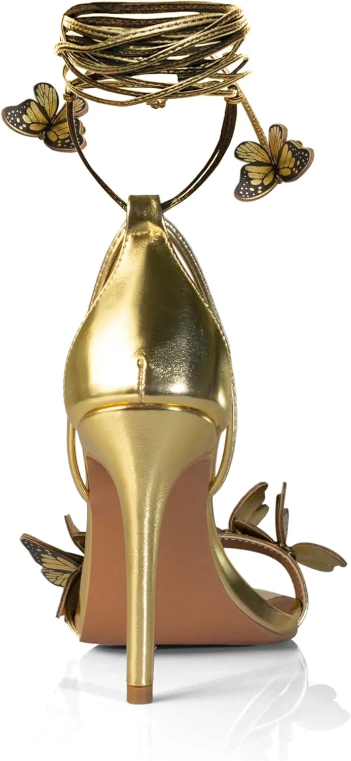 iadore Fashion Women Stiletto High Heel Shoes with Butterfly Decorations Lace up Summer Dress Sandals Size 5-12 US