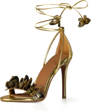 iadore Fashion Women Stiletto High Heel Shoes with Butterfly Decorations Lace up Summer Dress Sandals Size 5-12 US