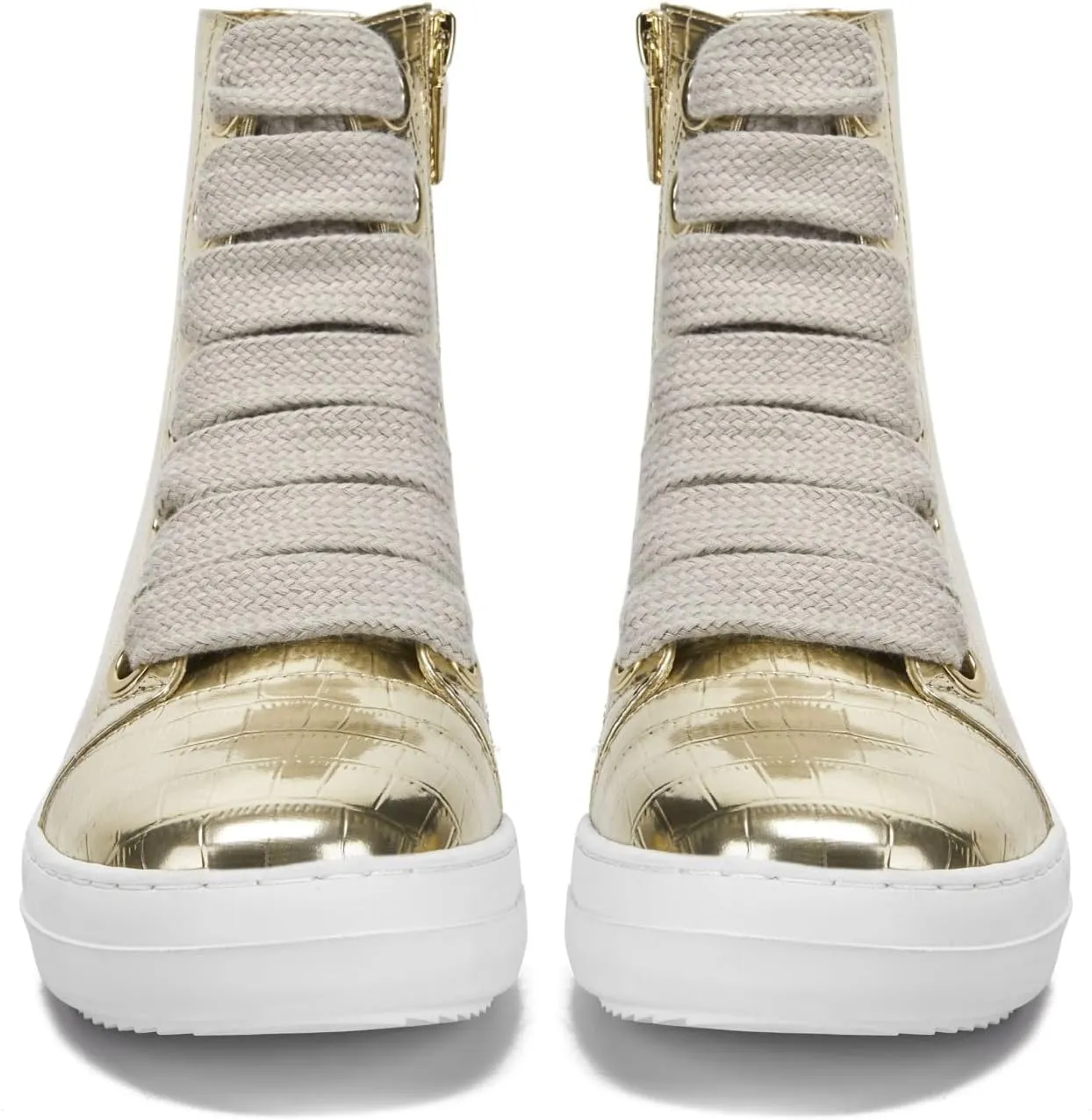 IMPREMEY Women's High Top Sneakers Lace Up Crocodile Leather Shoes Leather Comfort Platform Walking Shoes with Zipper