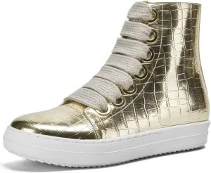 IMPREMEY Women's High Top Sneakers Lace Up Crocodile Leather Shoes Leather Comfort Platform Walking Shoes with Zipper
