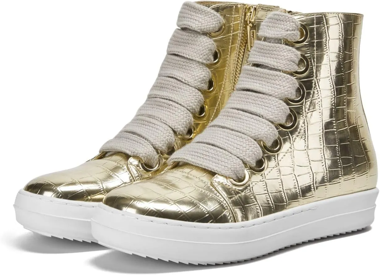 IMPREMEY Women's High Top Sneakers Lace Up Crocodile Leather Shoes Leather Comfort Platform Walking Shoes with Zipper