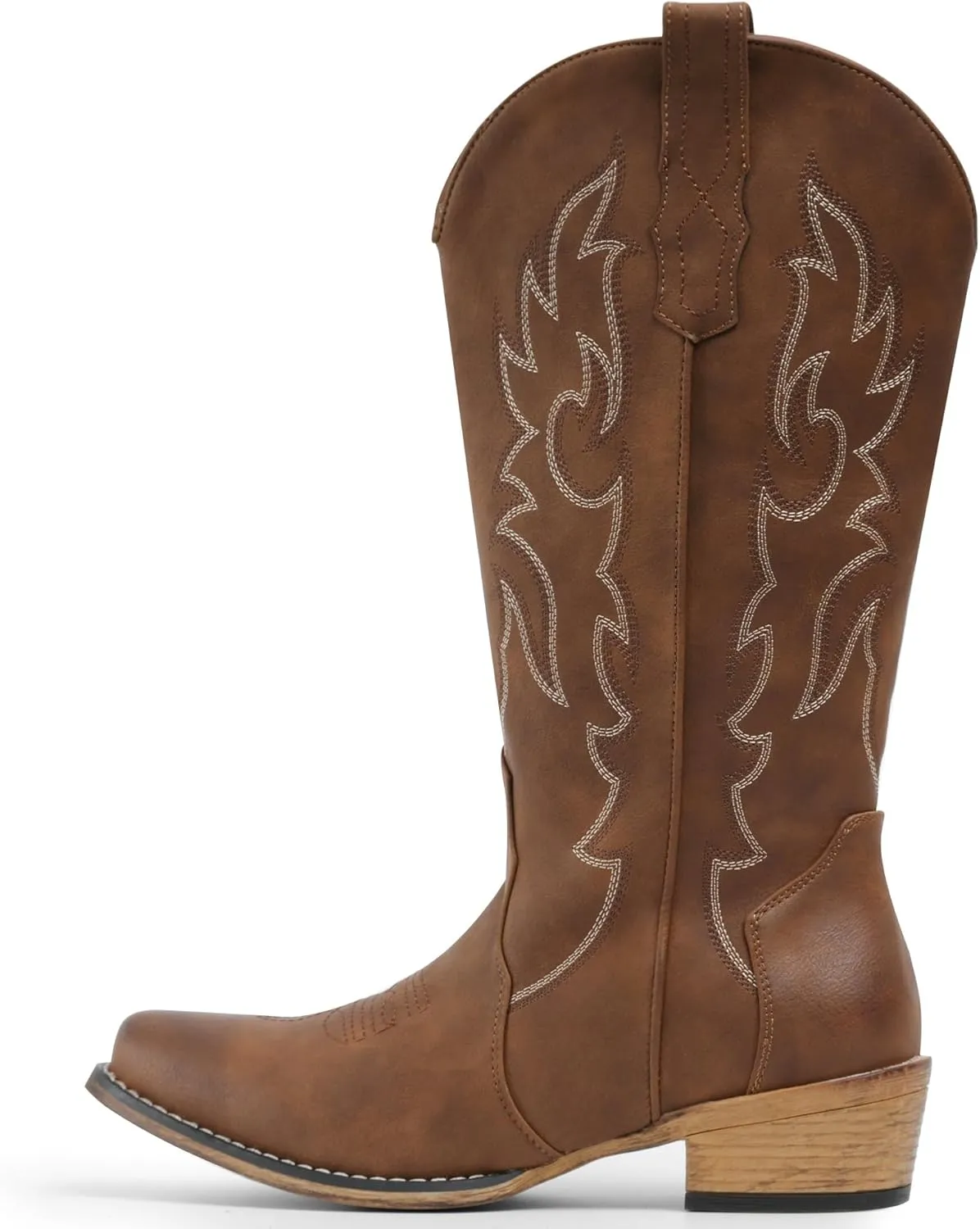 IUV Cowboy Boots for Women Mid Calf Fashion Cowgirl Boots with Embroidery Western Snip Toe