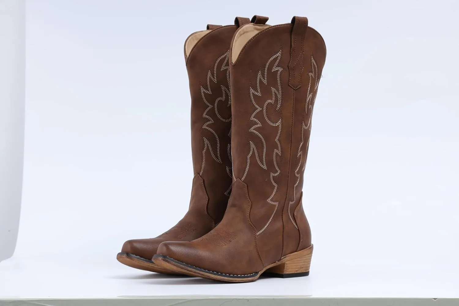 IUV Cowboy Boots for Women Mid Calf Fashion Cowgirl Boots with Embroidery Western Snip Toe