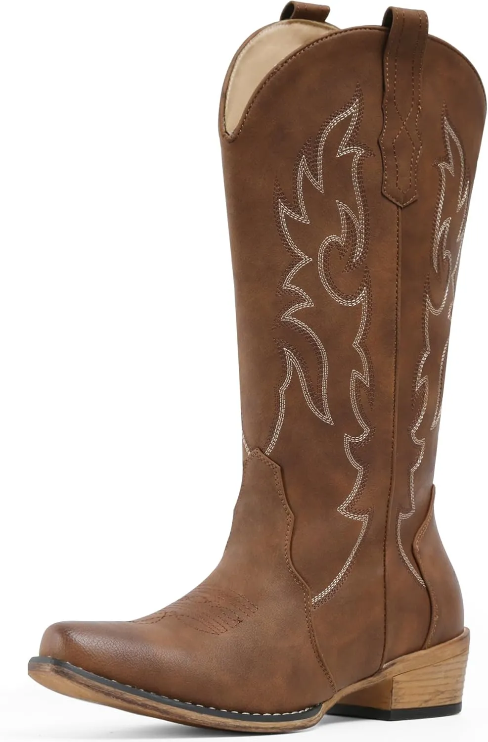 IUV Cowboy Boots for Women Mid Calf Fashion Cowgirl Boots with Embroidery Western Snip Toe
