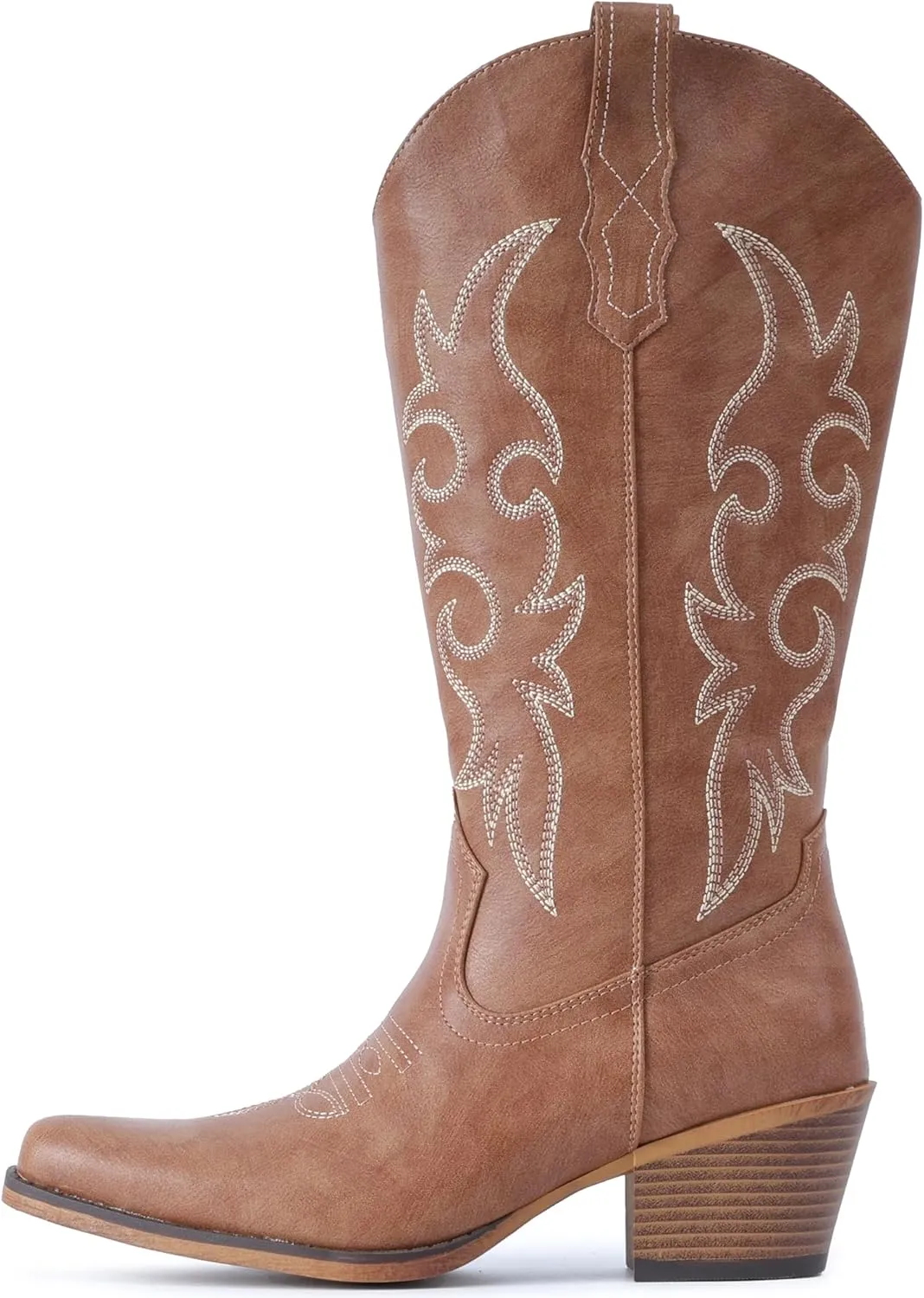 IUV Cowboy Boots For Women Western Cowgirl Boots with Chunky Heel Mid Calf Snip Toe Ideal for low insteps