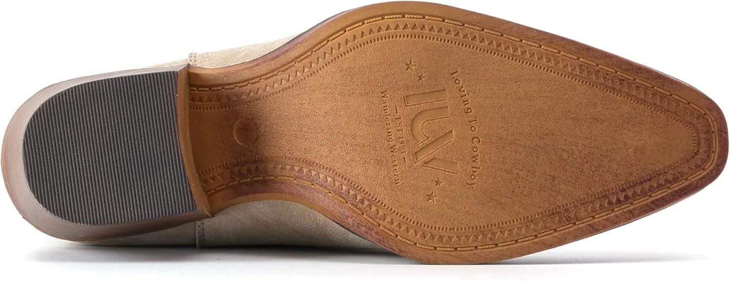 IUV Cowboy Boots For Women Western Cowgirl Boots with Chunky Heel Mid Calf Snip Toe Ideal for low insteps