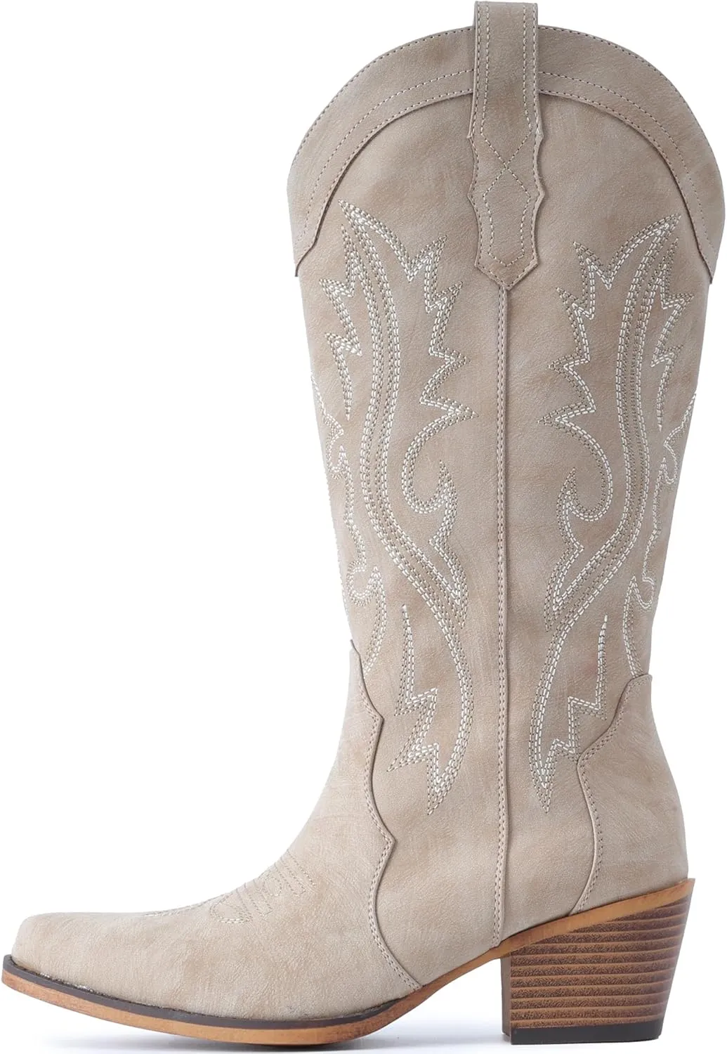 IUV Cowboy Boots For Women Western Cowgirl Boots with Chunky Heel Mid Calf Snip Toe Ideal for low insteps