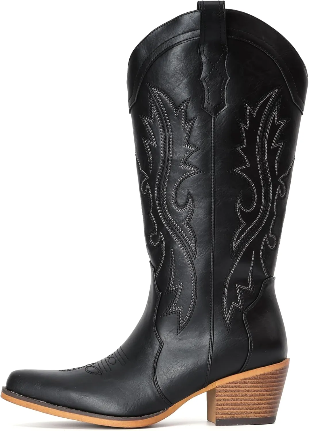 IUV Cowboy Boots For Women Western Cowgirl Boots with Chunky Heel Mid Calf Snip Toe Ideal for low insteps