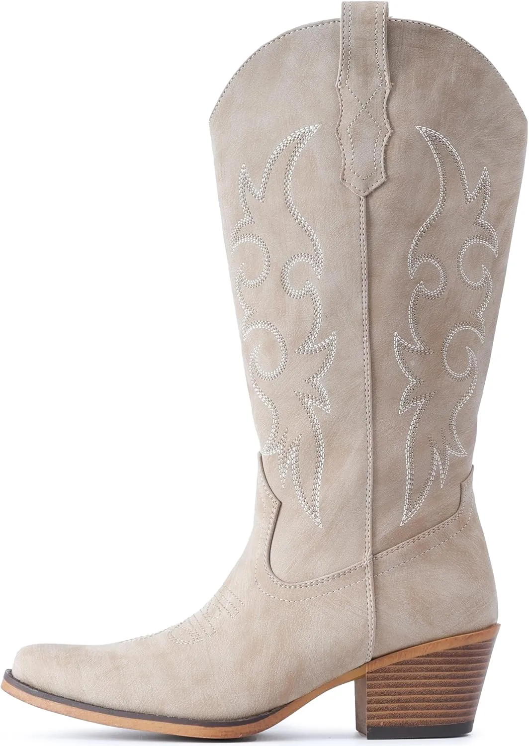 IUV Cowboy Boots For Women Western Cowgirl Boots with Chunky Heel Mid Calf Snip Toe Ideal for low insteps