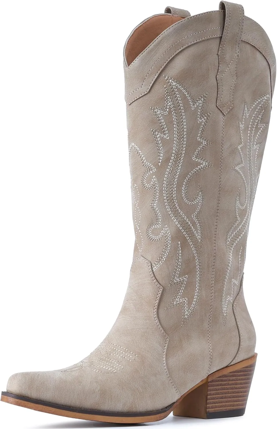 IUV Cowboy Boots For Women Western Cowgirl Boots with Chunky Heel Mid Calf Snip Toe Ideal for low insteps