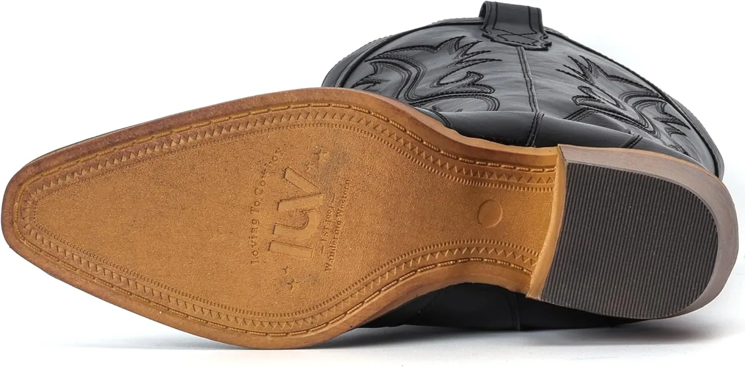 IUV Cowboy Boots For Women Western Cowgirl Boots with Chunky Heel Mid Calf Snip Toe Ideal for low insteps