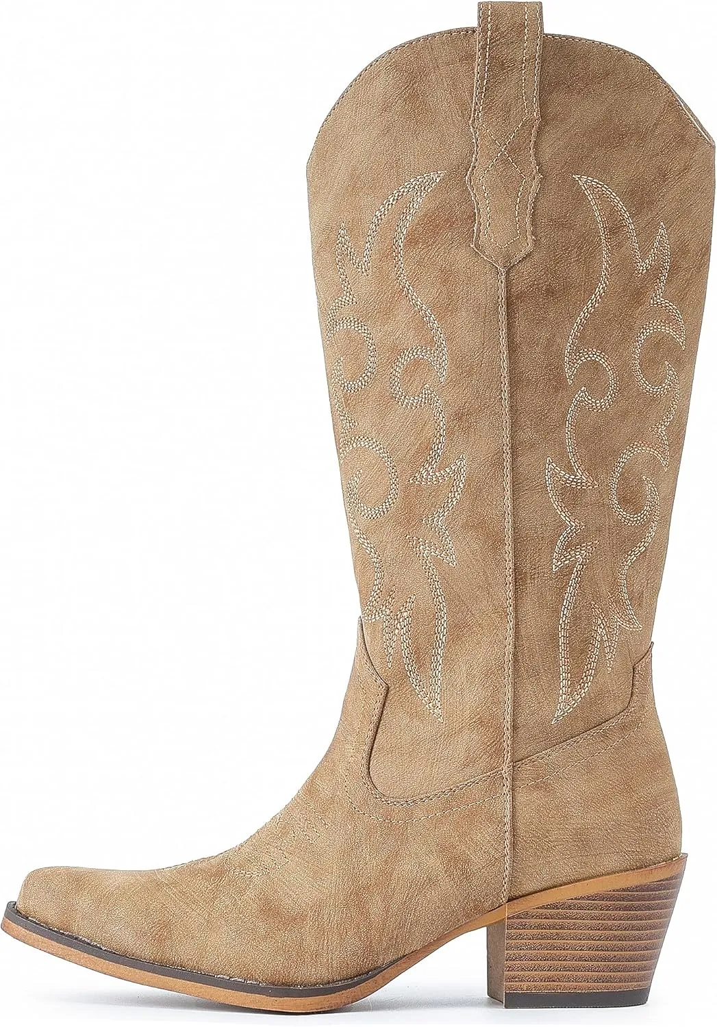 IUV Cowboy Boots For Women Western Cowgirl Boots with Chunky Heel Mid Calf Snip Toe Ideal for low insteps