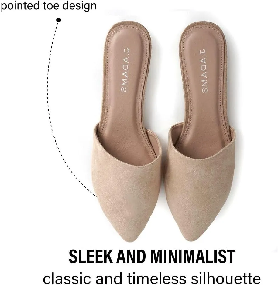 J. Adams Lennox Mules for Women - Closed Pointed Toe Flat Heel Slides