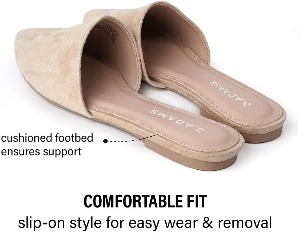 J. Adams Lennox Mules for Women - Closed Pointed Toe Flat Heel Slides