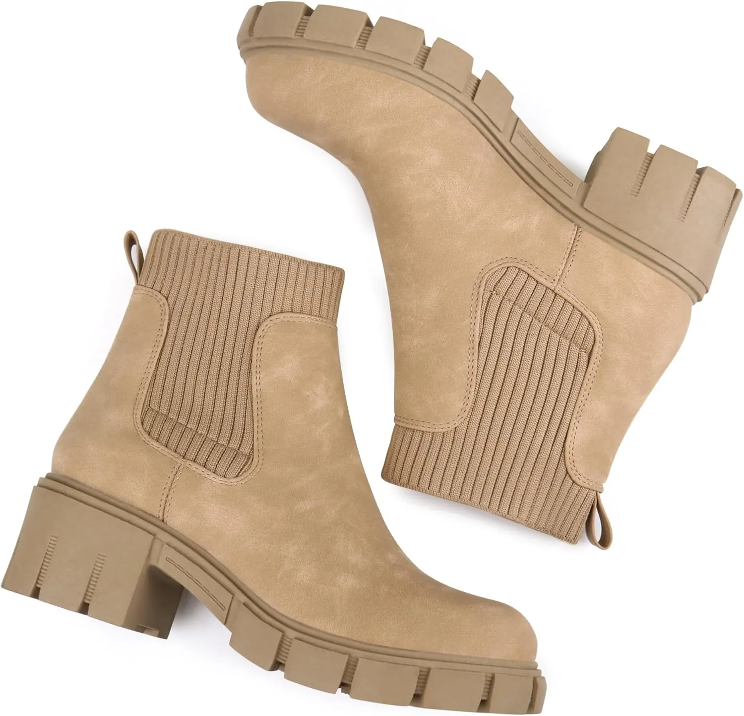 JABASIC Womens Chunky Ankle Boots Slip on Chelsea Boots Elastic Booties