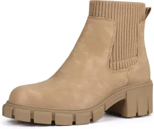 JABASIC Womens Chunky Ankle Boots Slip on Chelsea Boots Elastic Booties
