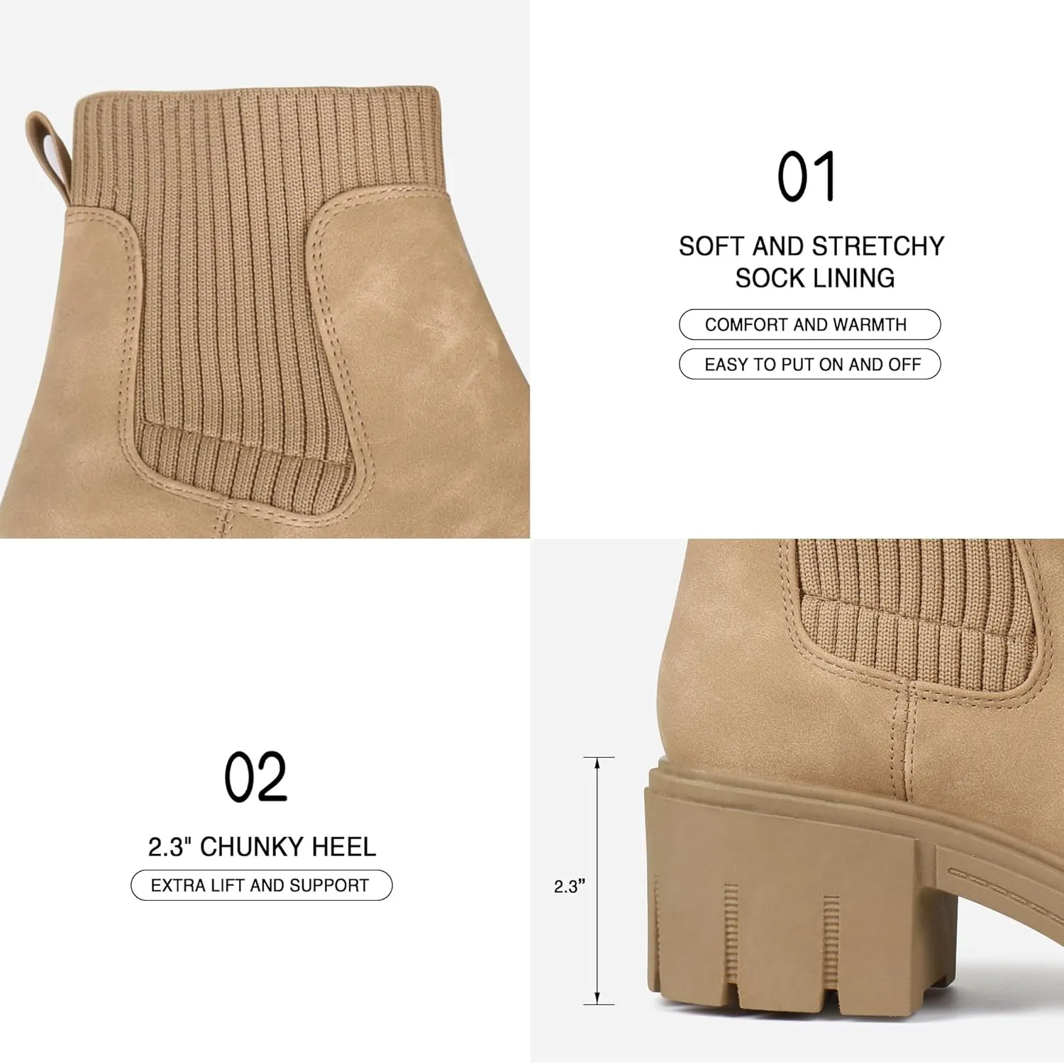 JABASIC Womens Chunky Ankle Boots Slip on Chelsea Boots Elastic Booties