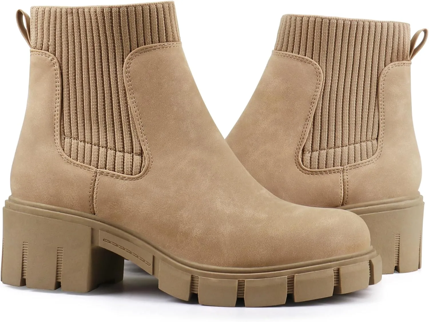 JABASIC Womens Chunky Ankle Boots Slip on Chelsea Boots Elastic Booties
