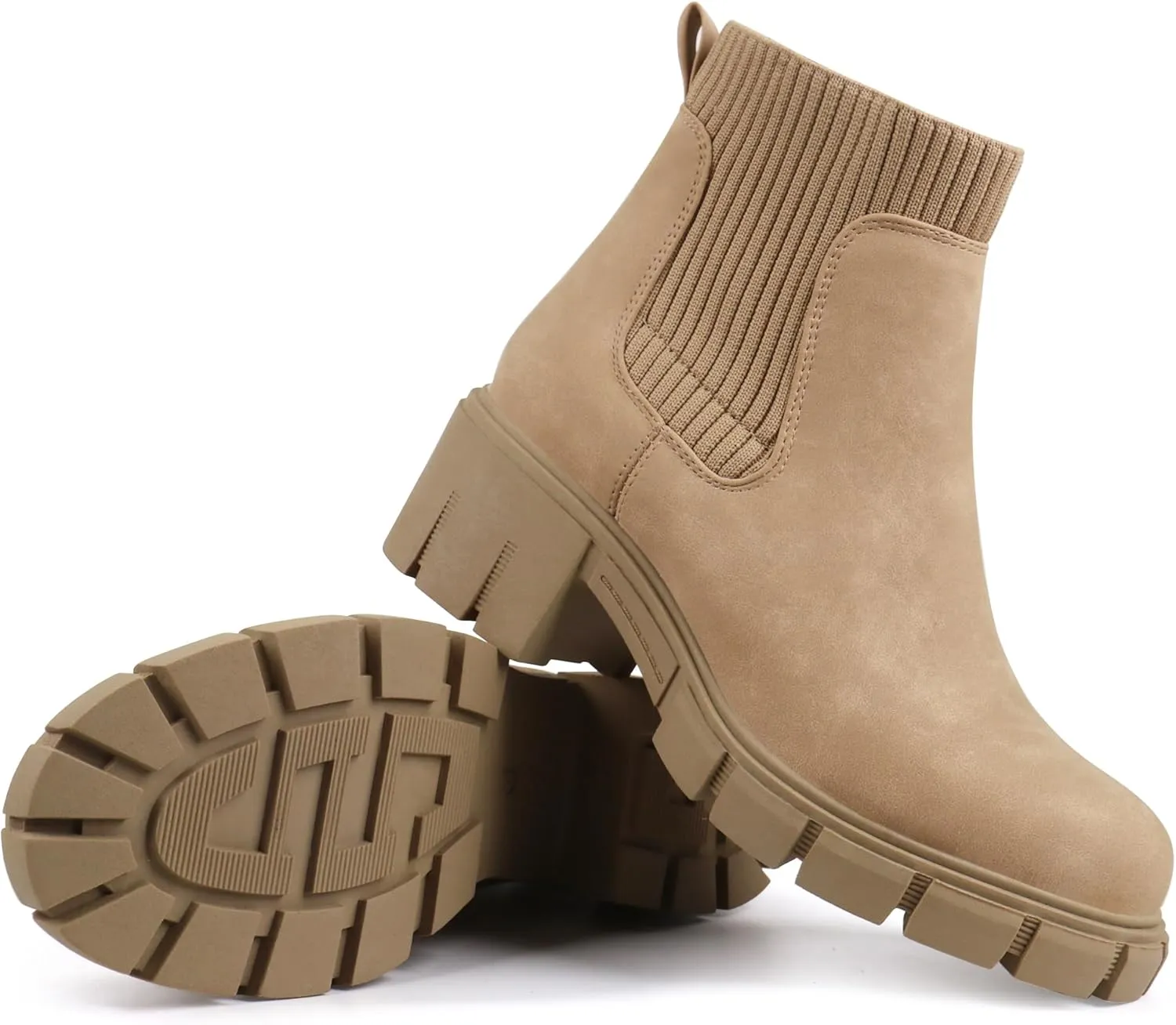 JABASIC Womens Chunky Ankle Boots Slip on Chelsea Boots Elastic Booties