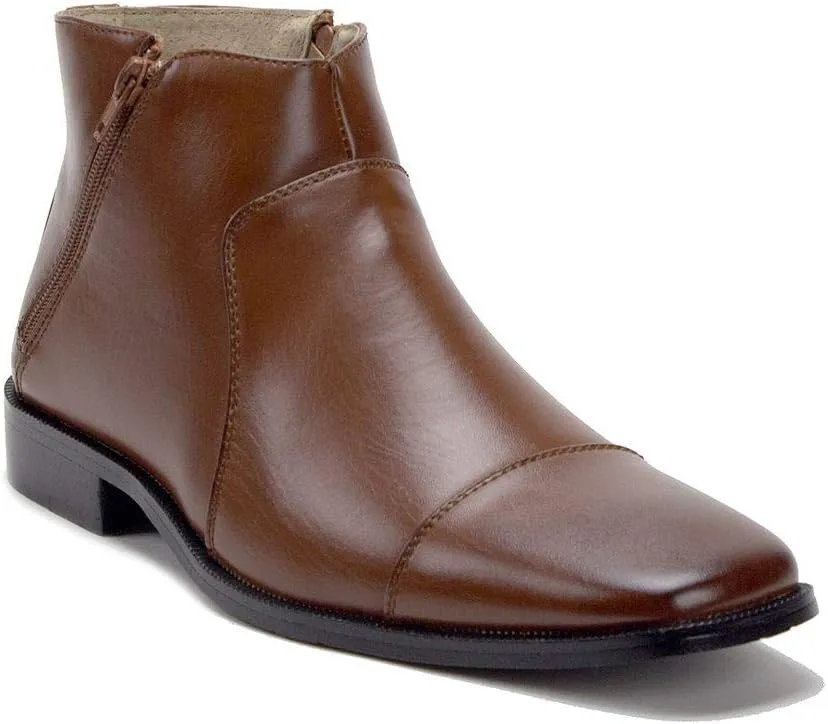 Jazamé Men's 49904 Leather Lined Double Zip Cap Toe Dress Bootie Ankle Boots