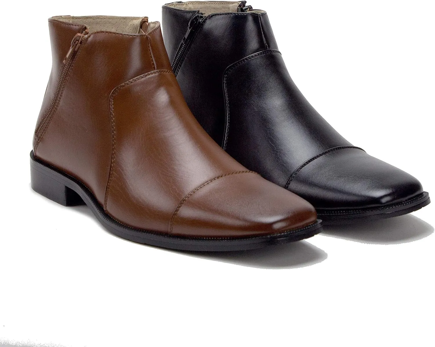 Jazamé Men's 49904 Leather Lined Double Zip Cap Toe Dress Bootie Ankle Boots