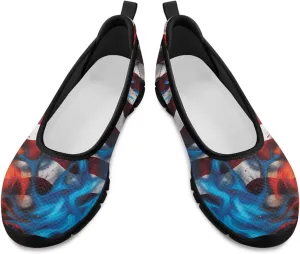 Jeiento Patriotic American Flag Shoes Women's Slip On Sneakers 4th of July Low Cut Walking Running Shoes Comfortable Mesh Tennis Footwear