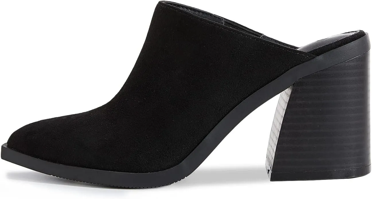 JeimPoey Womens Mules Pumps Point Closed Toe Slip-on Heels Stacked Chunky Block Heel Backless Clogs